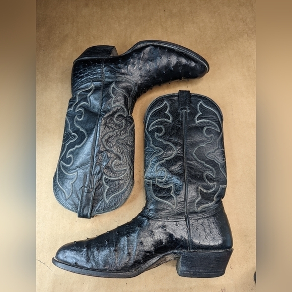 Larry Mahan boots men's size 10.5B Exotic Genuine Full Quill Ostrich black leath - Picture 8 of 14